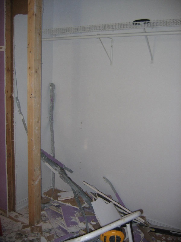 Demolition for enlarging the closet door opening